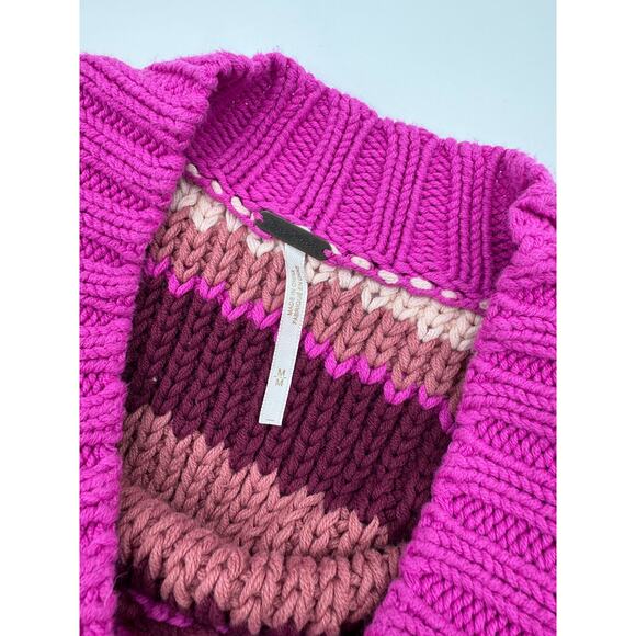 Free People Knitted Cotton Striped Cotton Sweater Medium - Picture 2 of 5